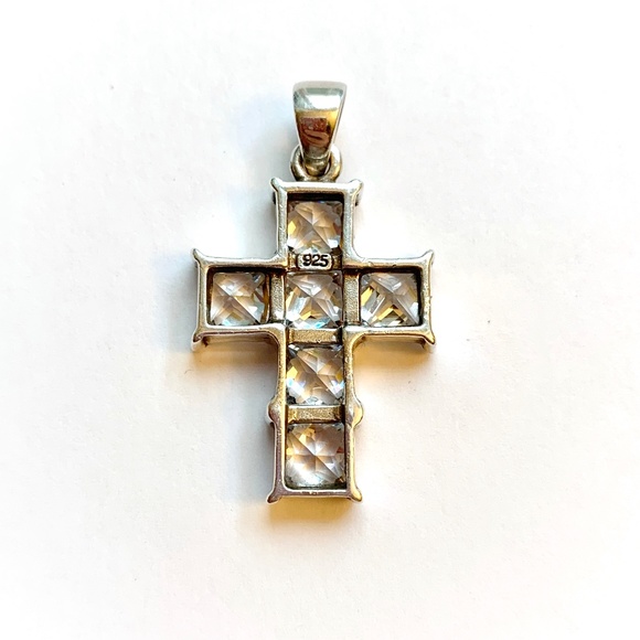 VTG Sterling Silver 925 Clear Square Cut Crystals Cross Pendant - Picture 5 of 8